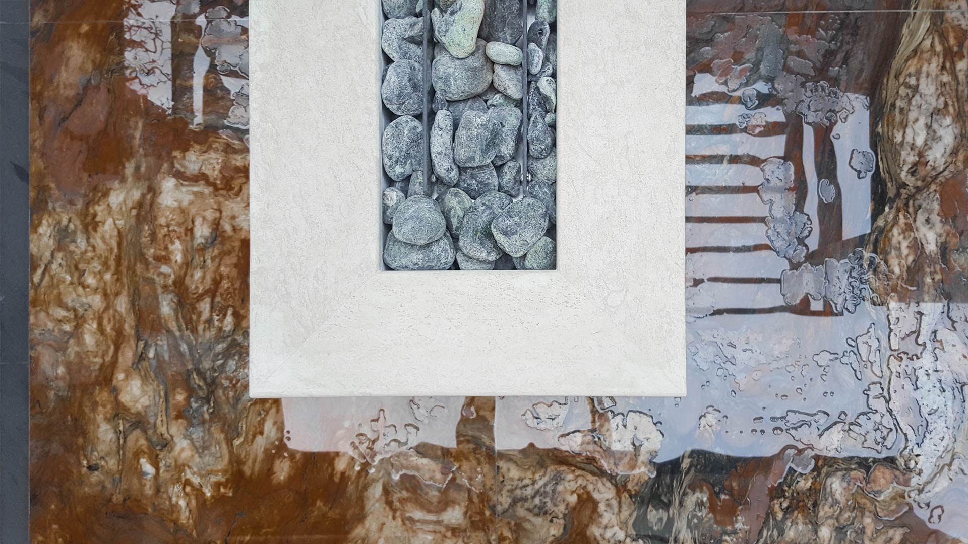 Stone walls and paving in a contemporary garden