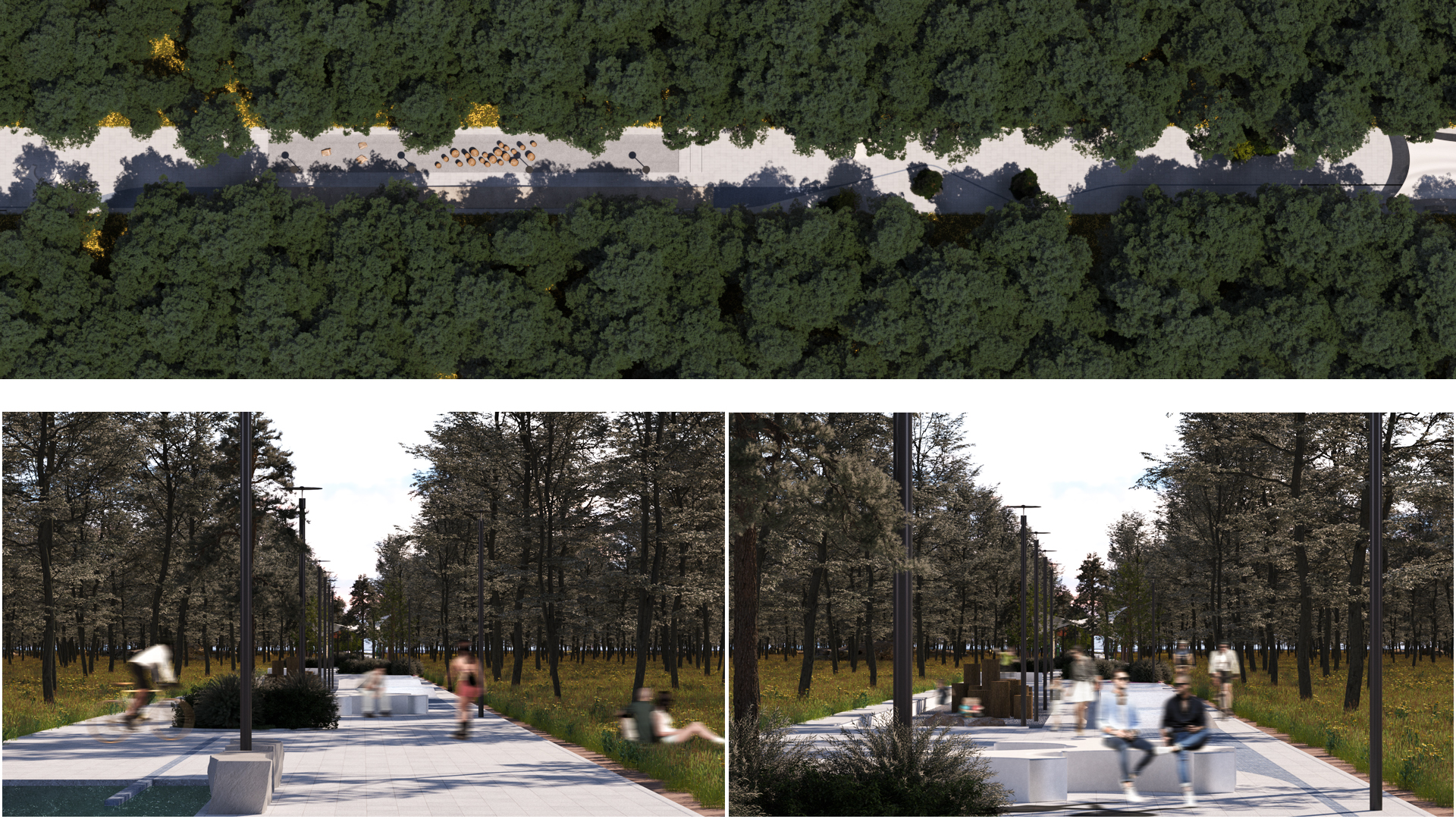 Urban square within the public promenade in Galați featuring limestone boulder seating and open space