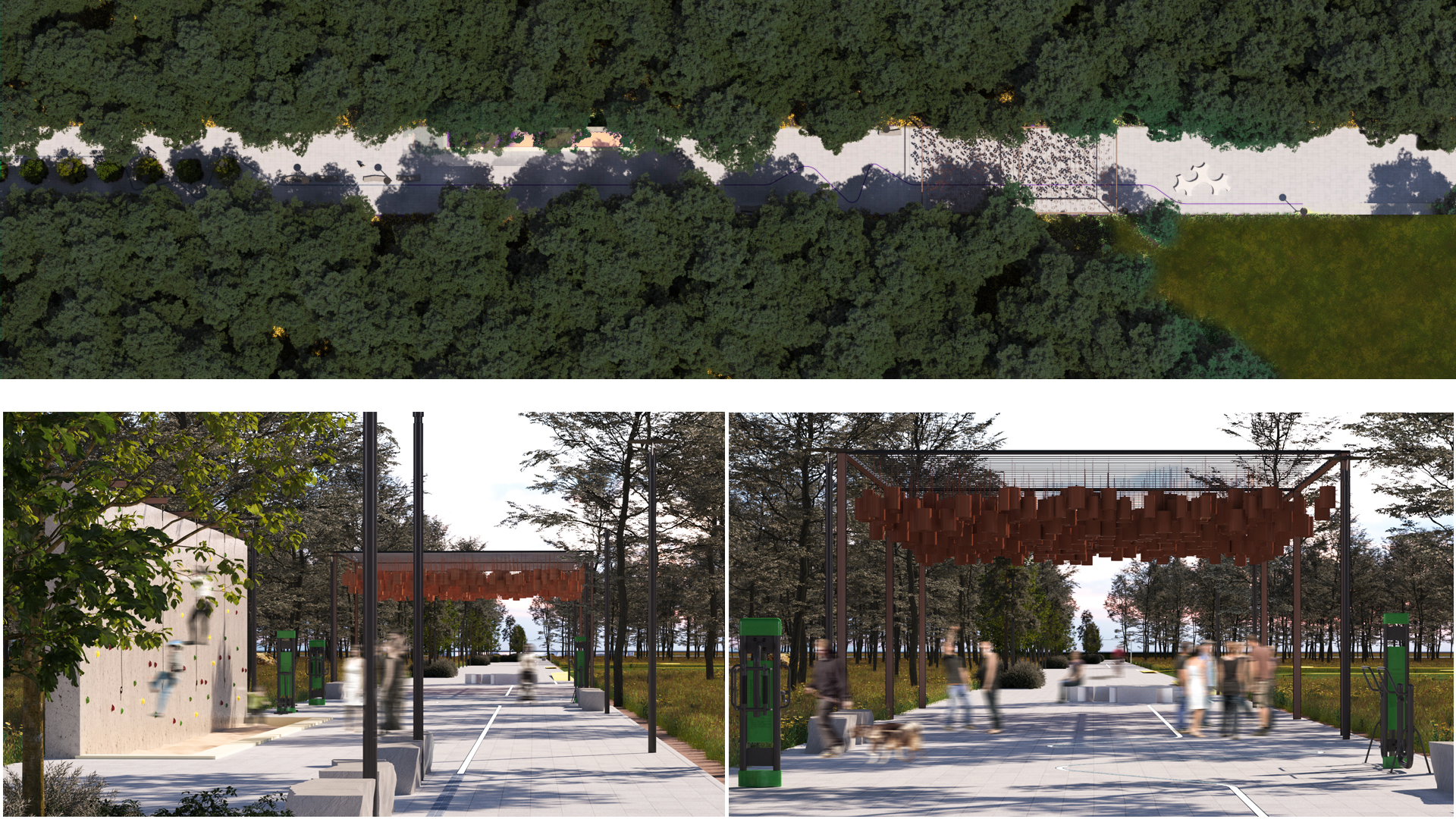 Memorial element in corten metal integrated into the pedestrian promenade in Galați